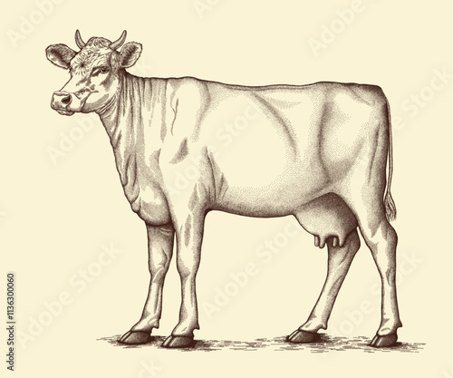 Cow standing on the ground. Vector illustration.eps