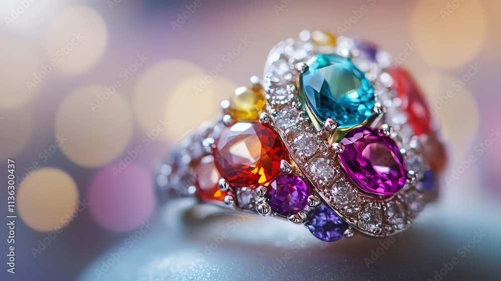 A colorful gemstone ring set in gold. A colorful gemstone ring set in gold.