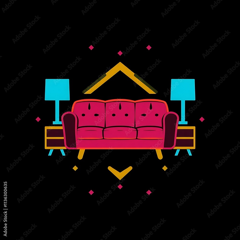 Obraz premium Mid-Century Modern Living Room Icon 