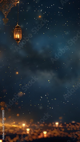 Golden Crescent Moon & Lanterns: Festive Ramadan Background