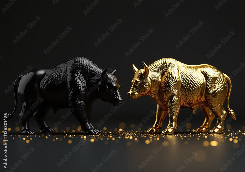 Fototapeta premium bitcoin market trends show bull bear influence gold prices displayed simple black white color