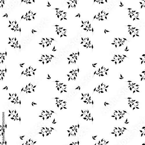 seamless botanical pattern of painted oriental motifs on a white background