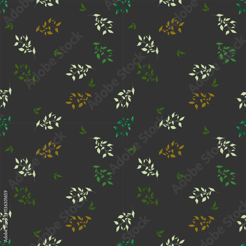 seamless botanical pattern of painted oriental motifs on a white background