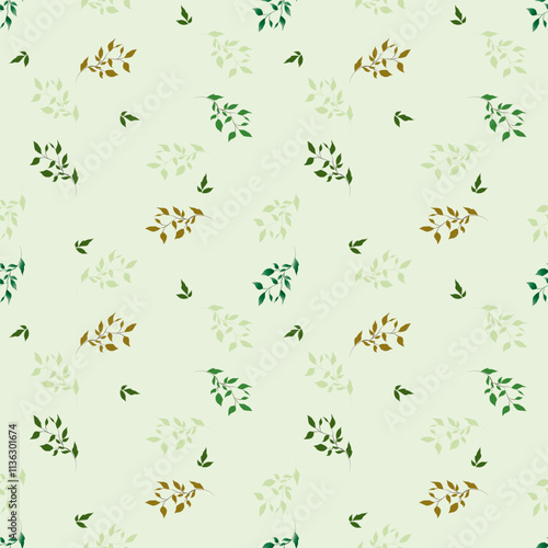 seamless botanical pattern of painted oriental motifs on a white background