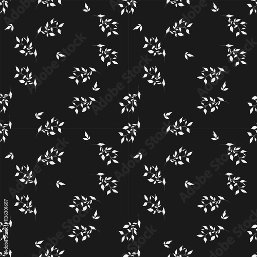 seamless botanical pattern of painted oriental motifs on a white background
