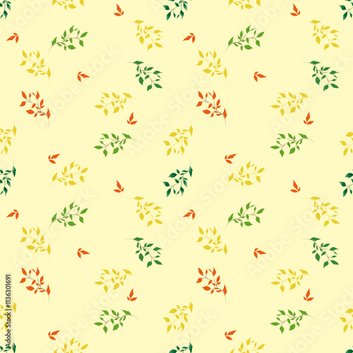 seamless botanical pattern of painted oriental motifs on a white background