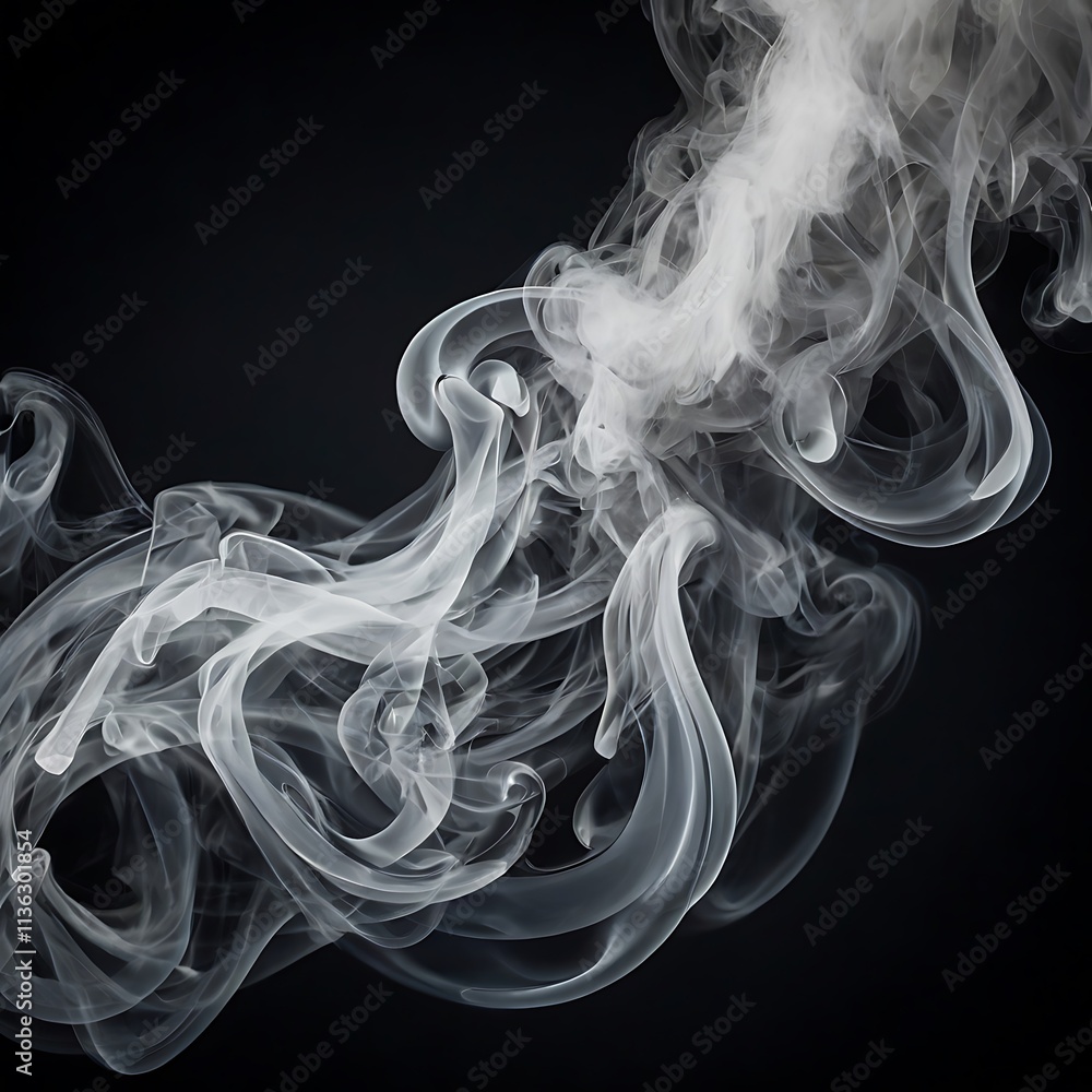 Abstract smoke swirling on a black background with flowing curves and vibrant colors Abstract smoke swirling on a black background with flowing curves and vibrant colors