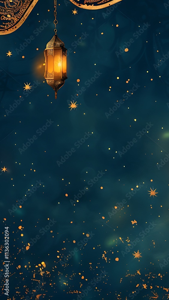 Fototapeta premium Golden Ramadan Crescent Moon and Lanterns