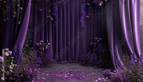 Purple Curtains Frame a Floral Stage Setting