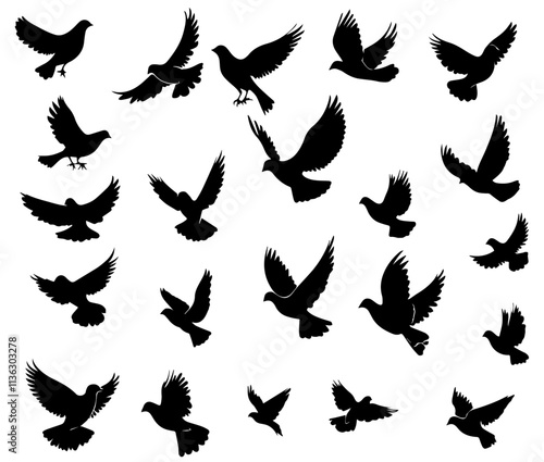 Silhouettes of Birds in Flight with Diverse Wing Positions