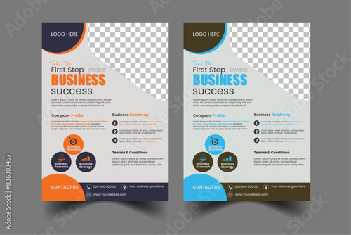 Corporate business flyer template design set with blue, orange, Grey color Business abstract vector template
