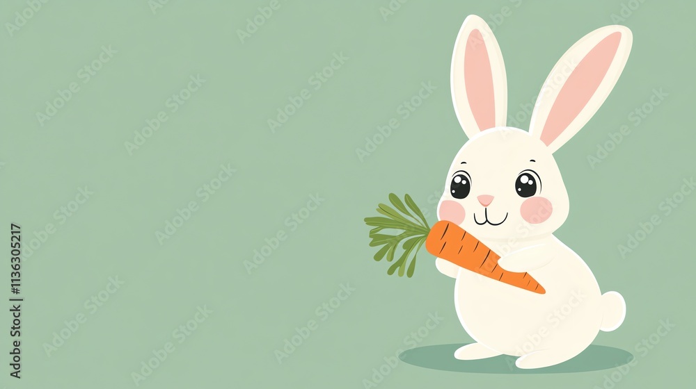 A cartoon bunny holds a carrot. A cartoon bunny holds a carrot.