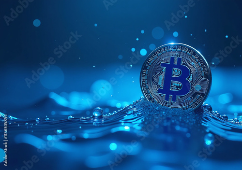 blue creative bitcoin desktop background design features calming oceanic theme cryptocurrency photo