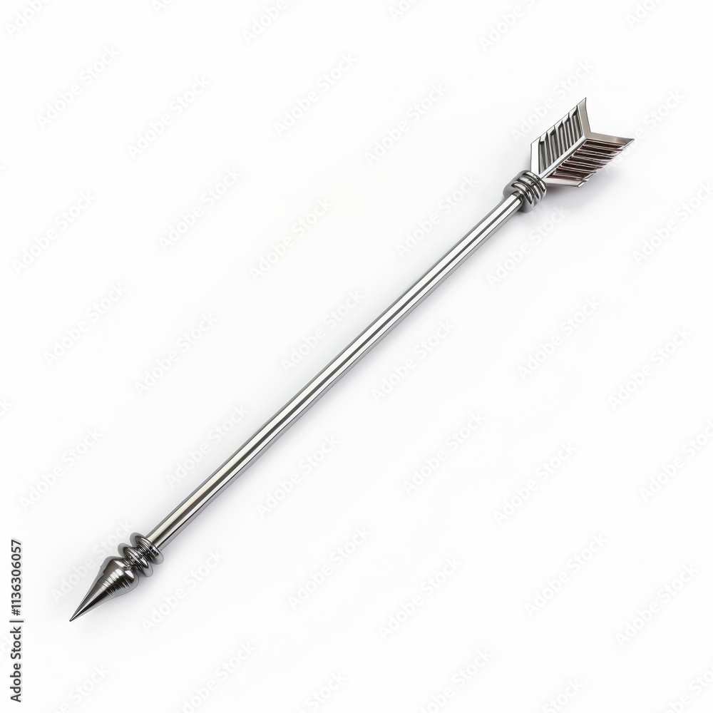 Single chrome arrow isolated on white background, pointing upwards, representing concepts like direction, focus, and achievement Single chrome arrow isolated on white background, pointing upwards, representing concepts like direction, focus, and achievement