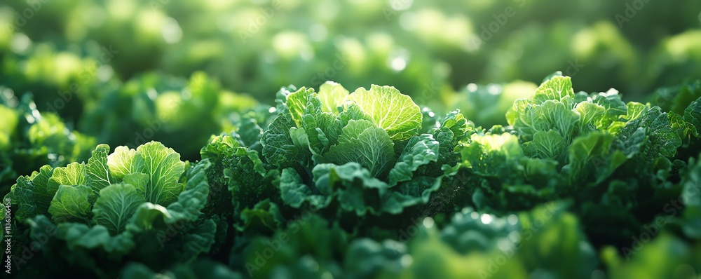 Sunlit agricultural field with fresh green cabbage, vibrant and healthy, capturing the essence of nature s growth and the art of farming Sunlit agricultural field with fresh green cabbage, vibrant and healthy, capturing the essence of nature s growth and the art of farming