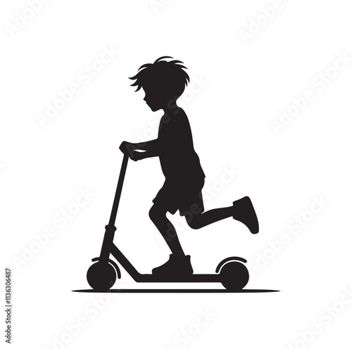 kid riding scooter silhouette vector illustration