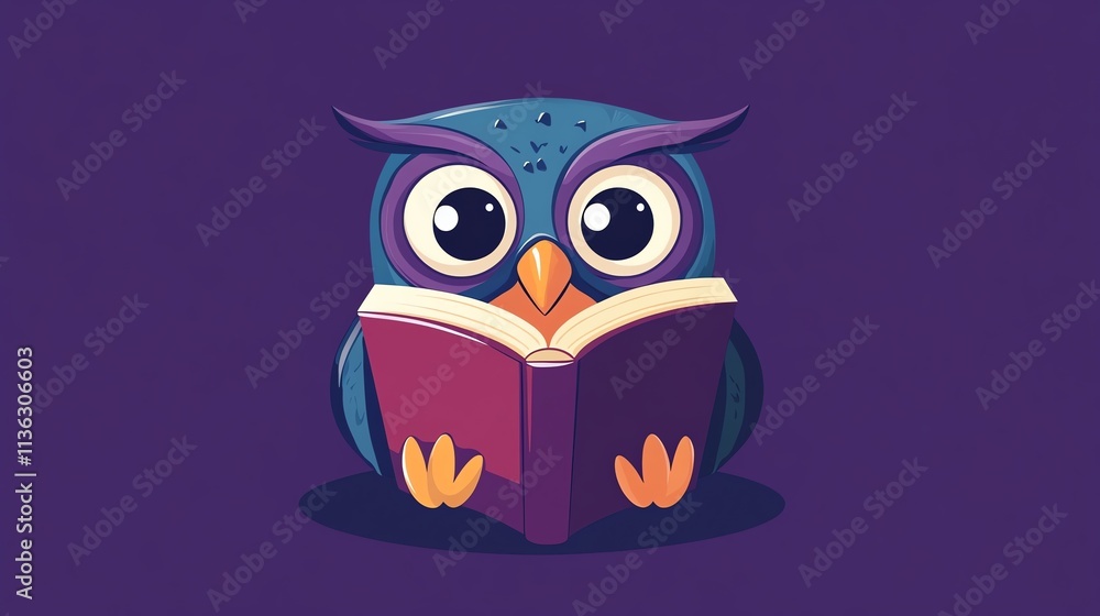 A cartoon owl sits and reads a book. A cartoon owl sits and reads a book.