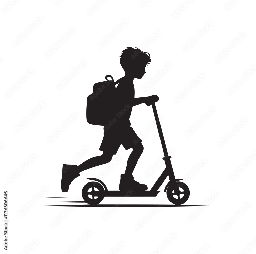 kid riding scooter silhouette vector illustration kid riding scooter silhouette vector illustration