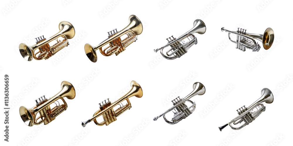 Variety of Brass Instruments on White Background, PNG collection, set bundle, isolate on transparent or white background Variety of Brass Instruments on White Background, PNG collection, set bundle, isolate on transparent or white background