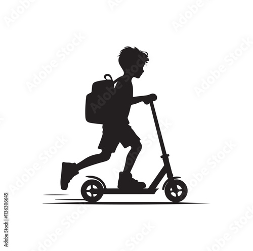 kid riding scooter silhouette vector illustration