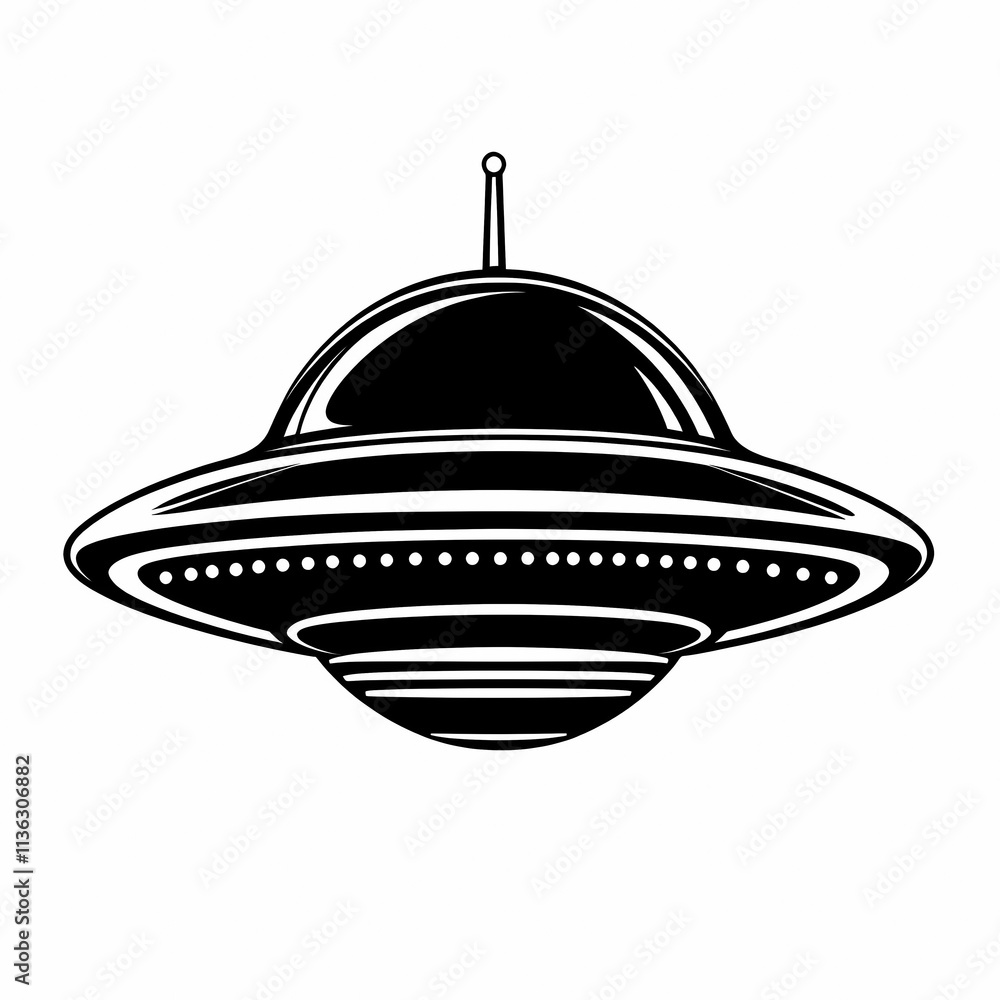 UFO illustration with sleek design and circular shape, evoking curiosity UFO illustration with sleek design and circular shape, evoking curiosity