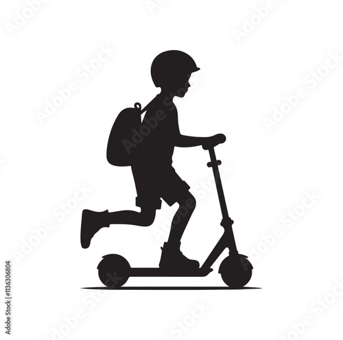 kid riding scooter silhouette vector illustration