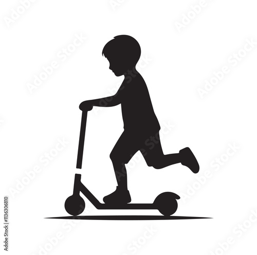 kid riding scooter silhouette vector illustration