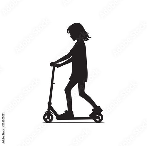 kid riding scooter silhouette vector illustration