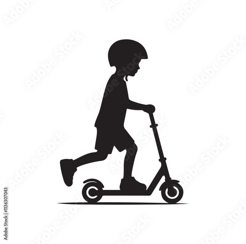 kid riding scooter silhouette vector illustration