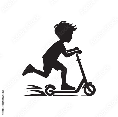 kid riding scooter silhouette vector illustration