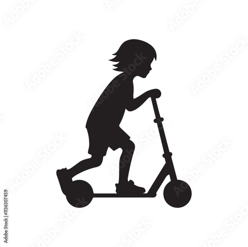 kid riding scooter silhouette vector illustration