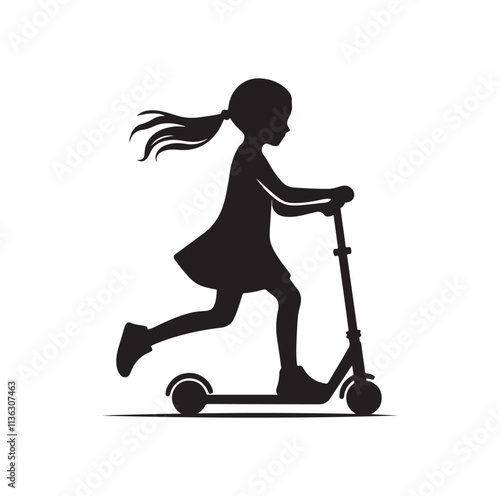 kid riding scooter silhouette vector illustration