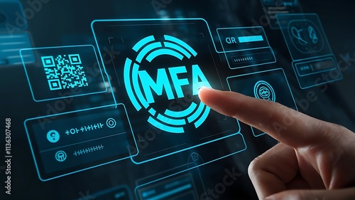 businessman pressing virtual button MFA, multi factor authentication. cloud computing concept, cloud technology, Saas, Paas, Iaas. AWS Services
