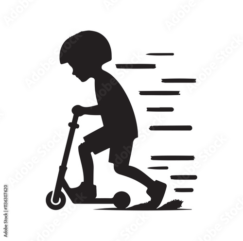 kid riding scooter silhouette vector illustration