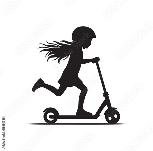 kid riding scooter silhouette vector illustration