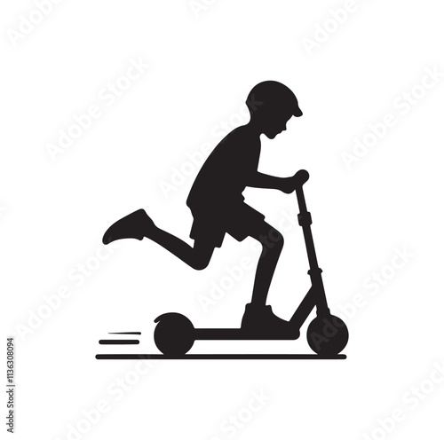 kid riding scooter silhouette vector illustration