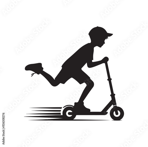 kid riding scooter silhouette vector illustration