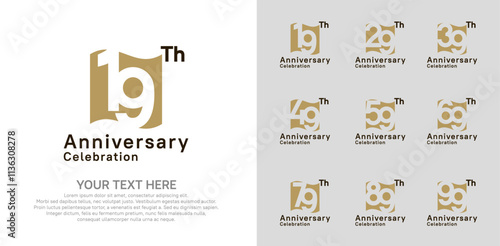 Anniversary logo set vector design, brown color for celebration event