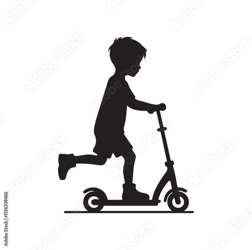kid riding scooter silhouette vector illustration