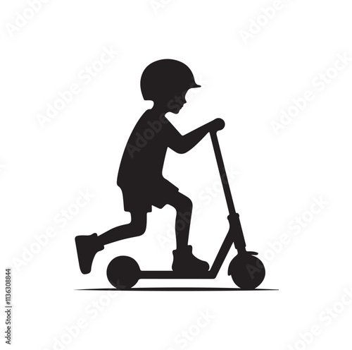 kid riding scooter silhouette vector illustration