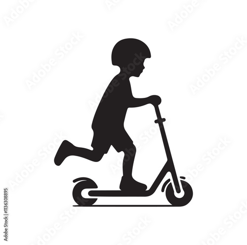 kid riding scooter silhouette vector illustration