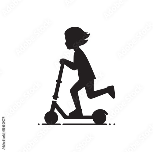 kid riding scooter silhouette vector illustration