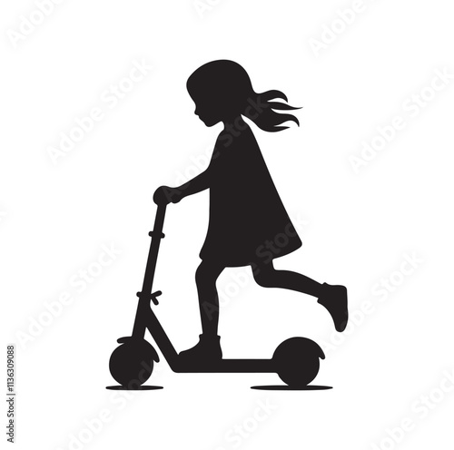 kid riding scooter silhouette vector illustration