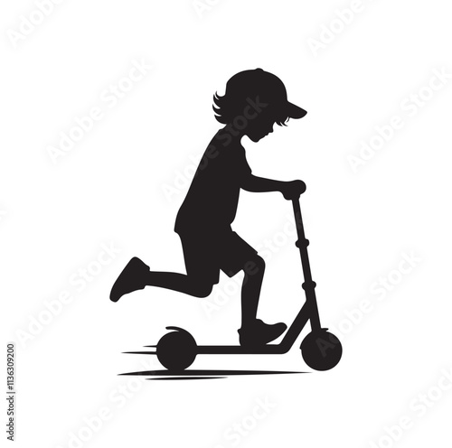kid riding scooter silhouette vector illustration