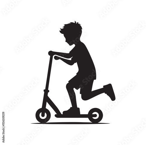 kid riding scooter silhouette vector illustration