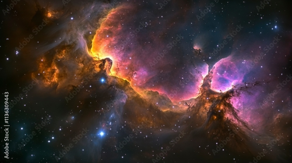 Fototapeta premium Stunning abstract cosmos showcasing glowing nebulas and spiral galaxies in the vast expanse of space. A dreamy background filled with vibrant cosmic hues.