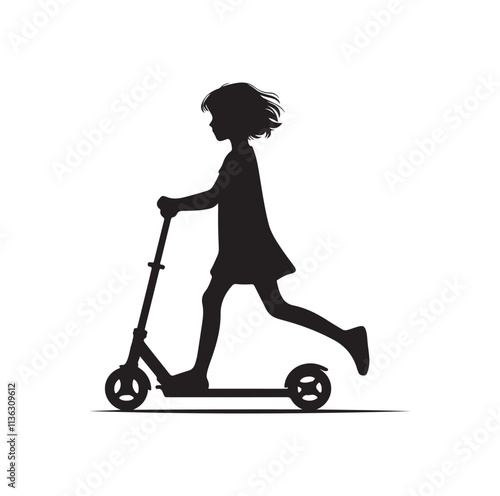 kid riding scooter silhouette vector illustration
