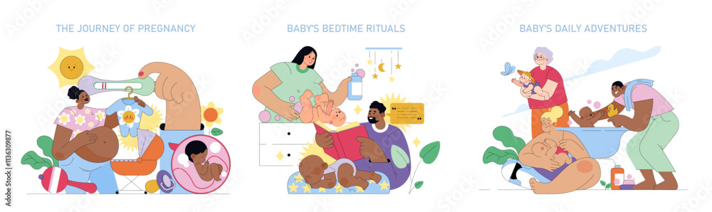 The First Year Of A babys Life. Flat Vector Illustration