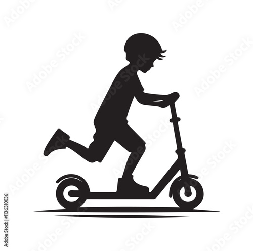 kid riding scooter silhouette vector illustration