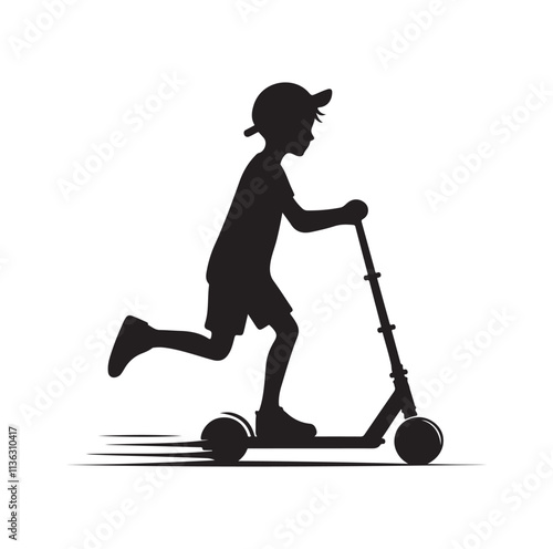 kid riding scooter silhouette vector illustration